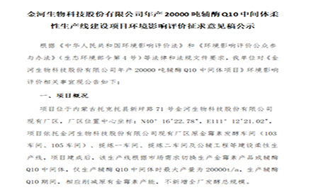 开云五大联赛年产20000吨辅酶Q10中间体柔性生产线建设项目环境影响评价征求意见稿公示